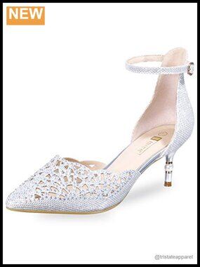 Rhinestone Pointed Toe Kitten Heel Wedding Pumps Evening Dress Shoes